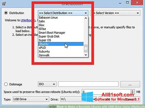 Captura de pantalla UNetbootin para Windows 8.1
