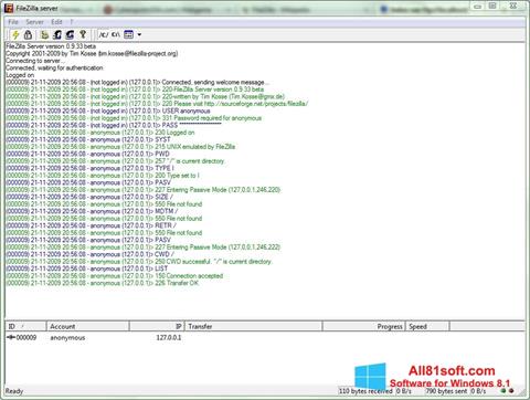Captura de pantalla FileZilla Server para Windows 8.1