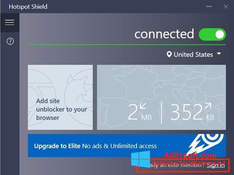 Captura de pantalla Hotspot Shield para Windows 8.1