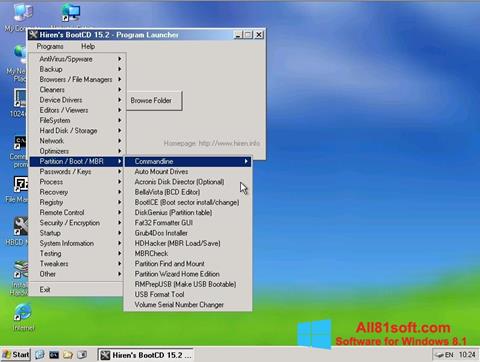 Captura de pantalla Hirens Boot CD para Windows 8.1