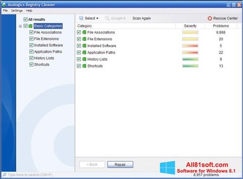 Captura de pantalla Auslogics Registry Cleaner para Windows 8.1