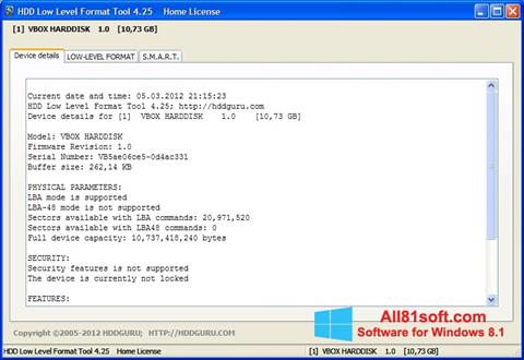 Captura de pantalla HDD Low Level Format Tool para Windows 8.1