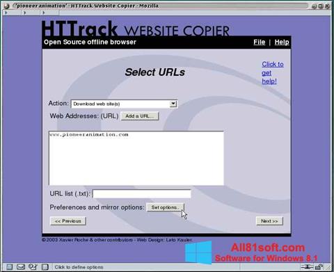 Captura de pantalla HTTrack Website Copier para Windows 8.1