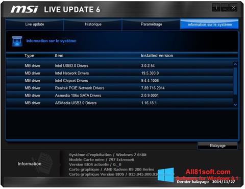 Captura de pantalla MSI Live Update para Windows 8.1