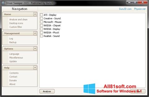 Captura de pantalla Driver Sweeper para Windows 8.1