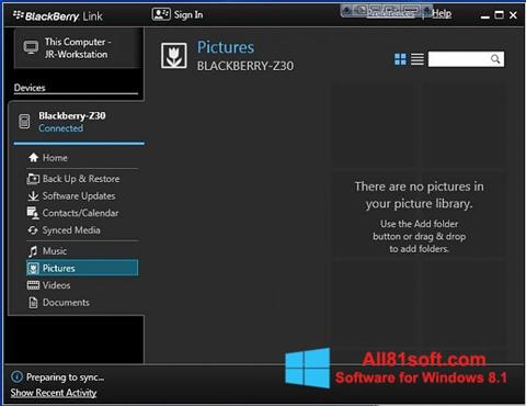 Captura de pantalla BlackBerry Link para Windows 8.1