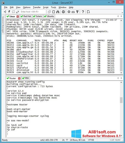 Captura de pantalla SecureCRT para Windows 8.1