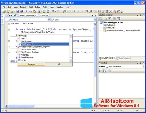 Captura de pantalla Microsoft Visual Basic para Windows 8.1