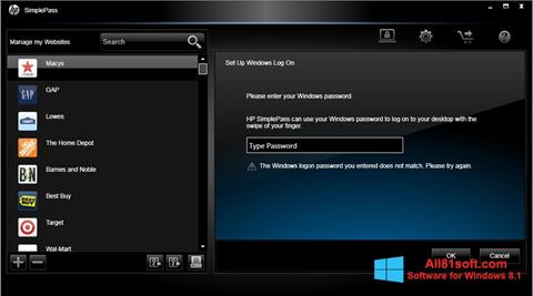 Captura de pantalla HP SimplePass para Windows 8.1