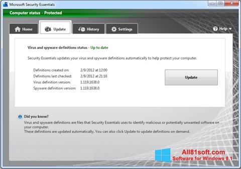 Captura de pantalla Microsoft Security Essentials para Windows 8.1