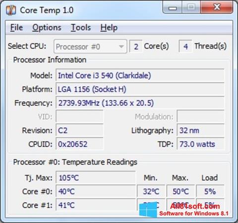 Captura de pantalla Core Temp para Windows 8.1