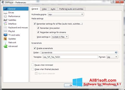 Captura de pantalla SMPlayer para Windows 8.1
